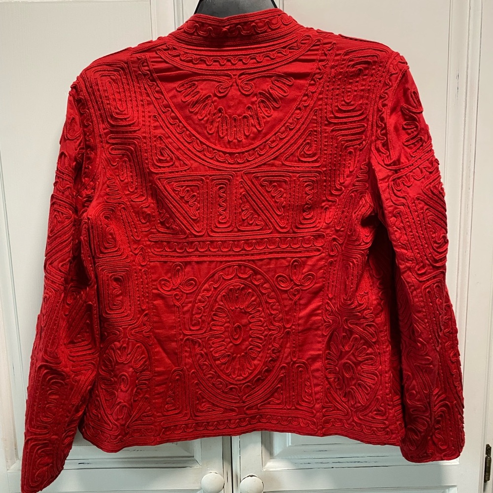 Chico's Red Textured Women's Jacket - Picture 3 of 6